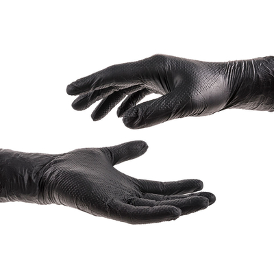 9 Inch Heavy Duty Black Diamond Textured Nitrile Gloves Industrial Disposable