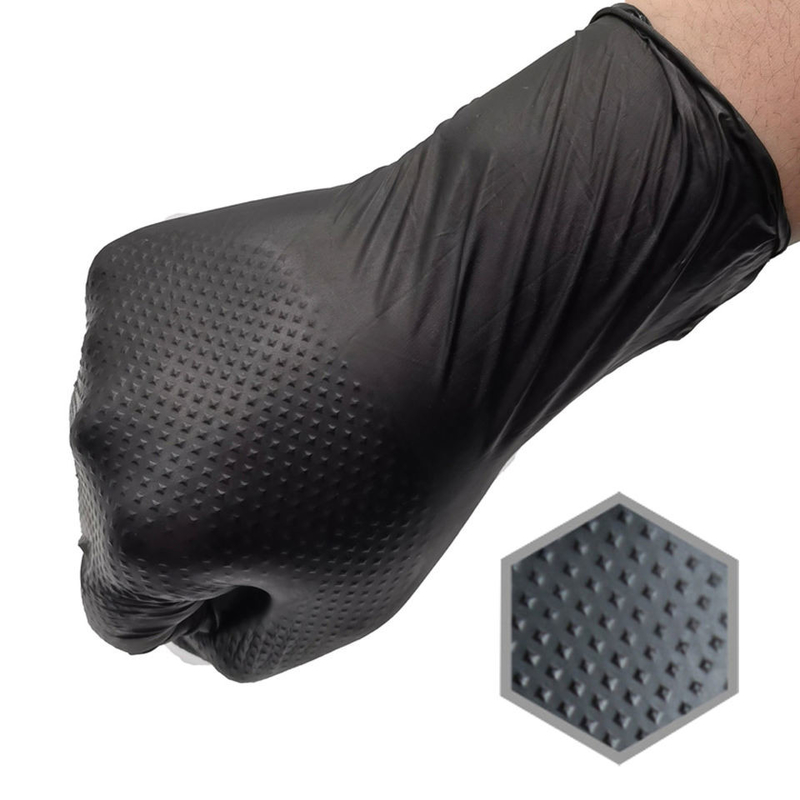 Safety Black /Orange Pure Nitrile Gloves Diamond Pattern Waterproof Comfortable Black Gloves